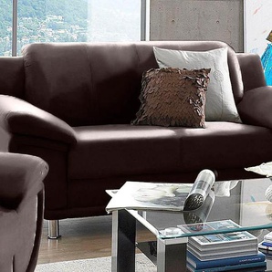 2-Sitzer TRENDMANUFAKTUR Rondo, Breite 178 cm, breite Armlehnen, Füße chromfarben, braun, B:178cm H:85cm T:94cm, Microfaser PRIMABELLE, Kunstleder SOFTLUX, Struktur ( 54% Polyacryl, 46% Polyester), NaturLEDER (echtes Rindsleder) in Sitz und Rücken, Korpus