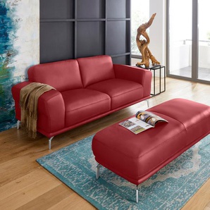 2-Sitzer W.SCHILLIG montanaa Sofas Gr. B/H/T: 192 cm x 78 cm x 94 cm, Longlife Xtra-Leder Z59, rot (ruby red z59) 2-Sitzer Sofas mit Metallfüßen in Chrom glänzend, Breite 192 cm