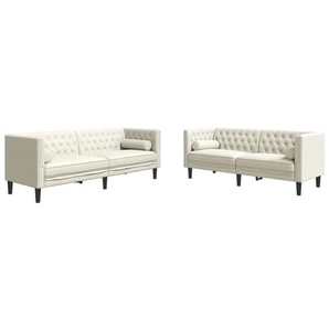 2-tlg. Chesterfield-Sofa-Set mit Nackenrollen Creme Samt vidaXL