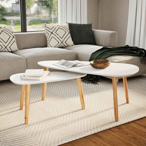 2-tlg. Couchtisch-Set Massivholz Kiefer Weiß