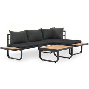 2-tlg. Garten-Ecksofa-Set mit Auflagen Aluminium WPC