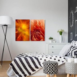 2-tlg. Leinwandbilder-Set - Grafikdruck „Dahlia Orange Red Flower Blossoms”