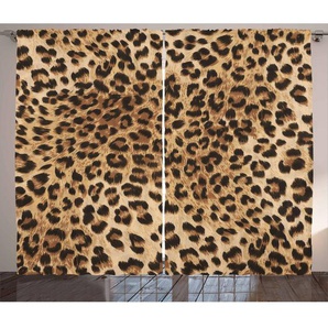 2-tlg. Thermo-Vorhang-Set Leopard mit Kräuselband und Schlaufen, blickdicht