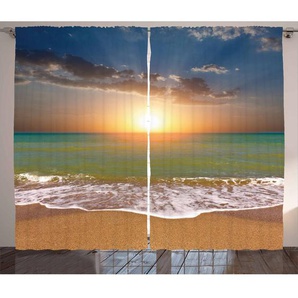2-tlg. Thermo-Vorhang-Set Sonnenuntergang, halbtransparent