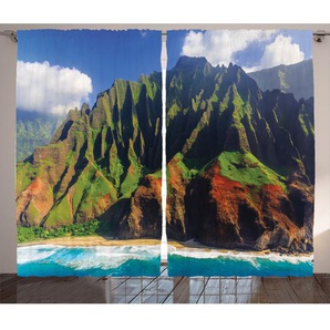 2-tlg. Vorhang-Set Luftaufnahme der Na Pali Küste Kauai Hawaii Berg Klippe Seeküste Landschaftsfoto, halbtransparent