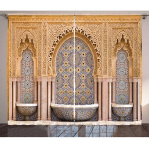 2-tlg. Gardinen-Set Typisch marokkanischer Kachelbrunnen, halbtransparent