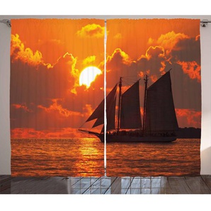 2-tlg. Vorhang-Set Boot segelt bei Sonnenuntergang, blickdicht