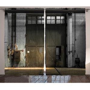 2-tlg. Vorhang-Set Eingang eines alten Fabrikgebäudes aus den 50er Jahren Gebrochene rostige Tür Leerer Speicher Foto, blickdicht