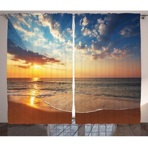 2-tlg. Vorhang-Set Wolkenlandschaft über dem Meer Flitterwochen Reiseziel Sonnenaufgang Panoramafoto mit Stangendurchzug, halbtransparent