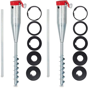 2 x Bodenhülse Sonnenschirm, Drehhülse, Adapter 25 - 55 mm, Sonnenschirmhalter, Drehstange, Stahl verzinkt, silber