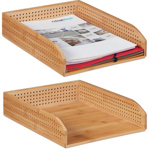 2 x Dokumentenablage Bambus, perforiert, stapelbar, A4, Schreibtischablage, Büro, Ablage HBT: ca 7 x 25 x 33, natürlich