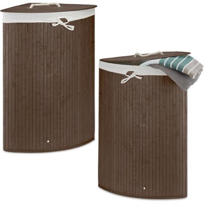 2 x Eckwäschekorb Bambus, faltbare Wäschebox 60 Liter, platzsparend, Wäschesack Baumwolle, 65 x 49,5 x 37 cm, braun