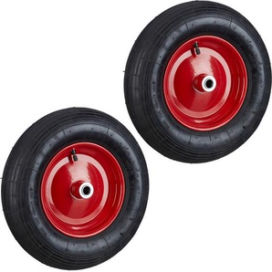 2 x Schubkarrenrad 4.80 4.00-8 luftbereift, Komplettrad 120 kg Traglast, Luftreifen mit Ventil, Ersatzrad, schwarz-rot