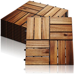 22-er set Holzfliesen aus Akazien Holz. 30x30cm 6 Latten Fliese 2m². Bodenfliesen geeignet als Terrassenfliesen und Balkonfliesen - Hengda