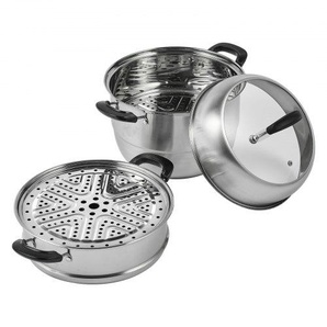 28cm Dampfgarer Topf Edelstahl mit Glasdeckel, 3 Etagen Dampfkocher Dampftopf Induktion Gardampftopf Dampfkochtopf Kochtopf Ideal für Gemüse, Fisch, Suppe, Knödel (inkl. 2 Dampfgarer-Einsätze) SCZG28CM0000NDJSGV0