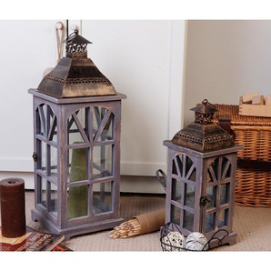 2er Laternen-Set Gartenlaterne Stalllaterne Windlicht im Kupfer Design 15x15x40cm / 22,5x22,5x59cm