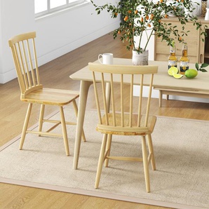 2er Set Esszimmerstühle Windsor Stuhl aus Holz mit Hoher Rückenlehne & Fußstütze Natur