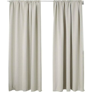 2er Set Gardine blickdicht 250 g/m² mit Kräuselband beige 135x245 cm - Woltu