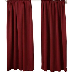 2er Set Gardine blickdicht 250 g/m² mit Kräuselband bordeaux 135x245 cm - Woltu