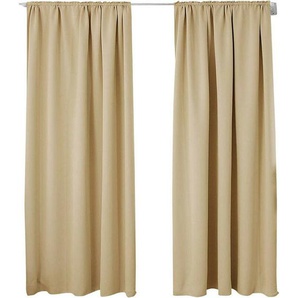 2er Set Gardine blickdicht 250 g/m² mit Kräuselband Champagner 135x245 cm - Woltu