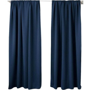 2er Set Gardine blickdicht 250 g/m² mit Kräuselband dunkelblau 135x225 cm - Woltu