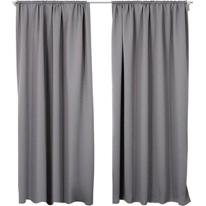 2er Set Gardine blickdicht 250 g/m² mit Kräuselband dunkelgrau 135x225 cm - Woltu