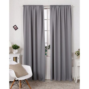 2er Set Gardine blickdicht 250 g/m² mit Kräuselband dunkelgrau 168x229 cm - Woltu