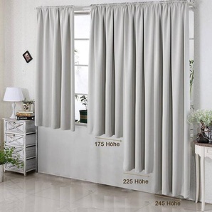 2er Set Gardine blickdicht 250 g/m² mit Kräuselband kalk/grau-weiß 135x225 cm - Woltu