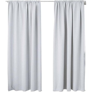 2er Set Gardine blickdicht 250 g/m² mit Kräuselband kalk/grau-weiß 135x245 cm - Woltu