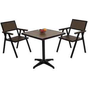 2er-Set Gartenstuhl+Gartentisch HWC-J95, Stuhl Tisch, Gastro Outdoor-Beschichtung, Alu Holzoptik ~ schwarz, grau