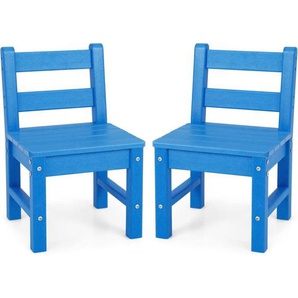 2er Set Kinderstühle, aus Holz, mit Rückenlehnen zum Malen & Lesen, für Indoor & Outdoor Blau - Costway