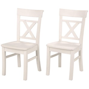 Massivholz-Stühle, 2er-Set - weiß - Materialmix - 44 cm - 96 cm - 50 cm | Möbel Kraft