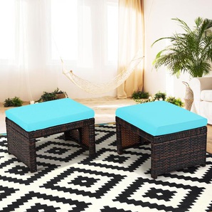 2er set outdoor fußstütze mit kissen Rattan Ottomanen Terrassenhocker 49 x 40 x 33 cm Türkis