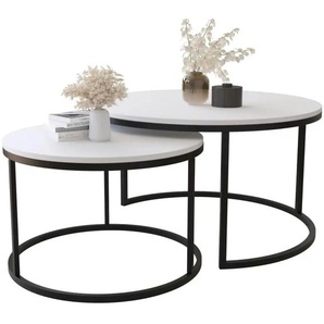2er-Set runde Couchtische - weiß - Materialmix - 80 cm - 46 cm - 80.0 | Möbel Kraft