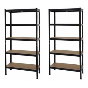 2er-Set Schwerlastregal HHG 412, Werkstattregal Steckregal Werkbank Metall, 180x90x40cm schwarz