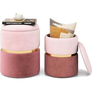 2er-Set Sitzhocker Samt, Ottomanen mit 32L + 21L Stauraum, Pouf Hocker, runde Couch Beistellhocker Fußhocker für Wohnzimmer & Schlafzimmer,