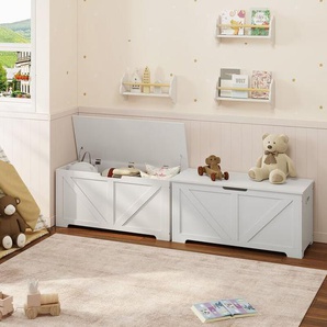 2er Sitzbank sitzhocker Holz Sitztruhe mit Stauraum Sitzfläche Truhenbank für Flur Schlafzimmer Wohnzimmer bis 150 kg belastbar Weiß - Weiß - Woltu