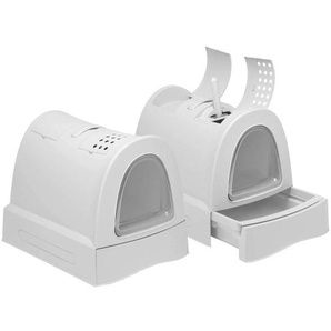 2er Sparpack Katzentoilette Haubentoilette mit Schublade Tragegriff Staufach Kohlefilter Hellgrau