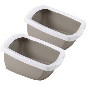 2er Sparpack Katzentoilette Schalentoilette mit abnehmbarem Rand weiss-grau