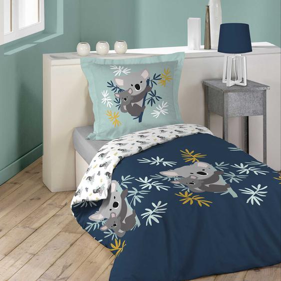 2tlg. Kinder Bettwäsche 140x200cm Koala Baumwolle Bettdecke Bettgarnitur blau