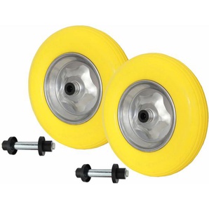 2x Schubkarrenrad pannensicher 4.80/4.00-8 mit Achse PU Stahlfelge 200 kg Vollgummi