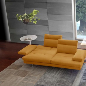3,5-Sitzer CALIA ITALIA Toby Wing Sofas Gr. B/H/T: 228 cm x 90 cm x 113 cm, Leder BULL, mit Sitztiefenverstellung-mit Armlehnenverstellung, orange (senape bull) 3-Sitzer Sofas inklusive Sitztiefenverstellung, Füße in Chrom glänzend