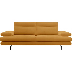 3,5-Sitzer CALIA ITALIA Toby Wing Sofas Gr. B/H/T: 228 cm x 90 cm x 113 cm, Leder BULL, mit Sitztiefenverstellung-mit Armlehnenverstellung, orange (senape bull) 3-Sitzer Sofas inklusive Sitztiefenverstellung, Füße in Schwarz matt