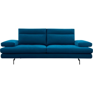 3,5-Sitzer CALIA ITALIA Toby Wing Sofas Gr. B/H/T: 228 cm x 90 cm x 113 cm, Microfaser MARIO, mit Sitztiefenverstellung-mit Armlehnenverstellung, blau (ottanio mario) 3-Sitzer Sofas inklusive Sitztiefenverstellung, Füße in Schwarz matt