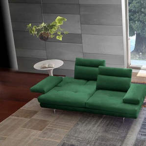 3,5-Sitzer CALIA ITALIA Toby Wing Sofas Gr. B/H/T: 228 cm x 90 cm x 113 cm, Microfaser MARIO, mit Sitztiefenverstellung-mit Armlehnenverstellung, grün (verde mario) 3-Sitzer Sofas inklusive Sitztiefenverstellung, Füße in Chrom glänzend