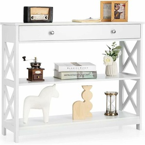 3 Ebenen Konsolentisch mit Schublade, Flurtisch aus Holz, Standregal, Beistelltisch für Eingang, Wohnzimmer und Schlafzimmer, 100 x 30 x 80 cm weiss