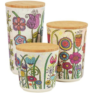 3-er Set Vorratsdose Garden mit exklusivem Design und luftdichtem Bambus-Deckel 2,15 Liter, by RollinArt, Mehrfarbig, Kunststoff - pla mehrfarbig,