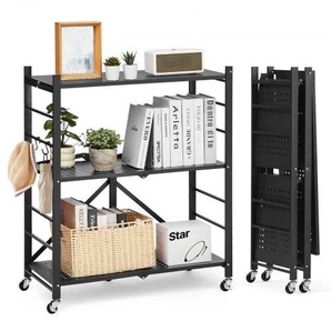 3 Etagen, Klappbare Regale mit Rädern, 33x76x91 cm, Faltbares Schwerlastregal, montagefreies Standregal, Haushaltsregal, Küchenregal, Metallregal für Garage, Küche, Keller, schwarz YDKZDHJHS3C1P6WN0001V0