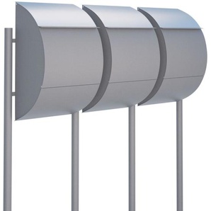 3-Fach Briefkasten Standbriefkasten Round Grau Metallic RAL 9007 mit Edelstahlklappe