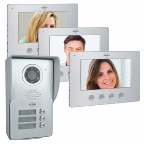3-Familien Video Türsprechanlage mit 3x 18cm Bildschirm, gebürstetes Aluminium, verdrahtet (DV477W3)